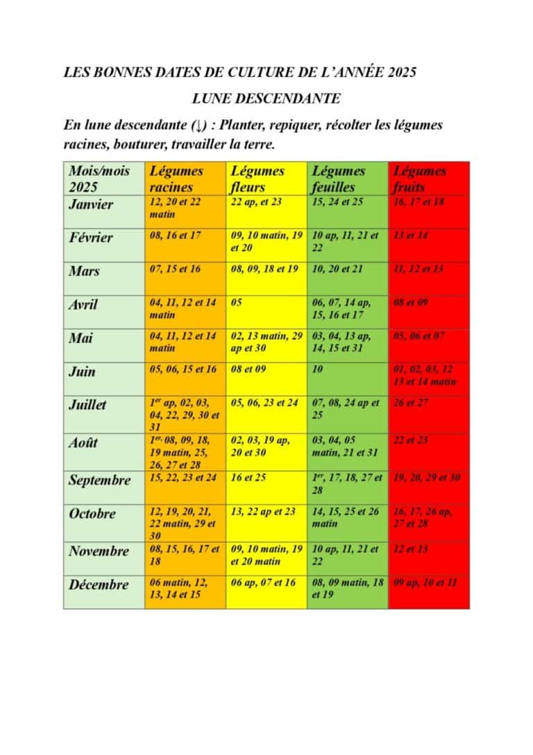 Les bonnes dates 2025 en lune descendante page 0001 - Bretagne, France